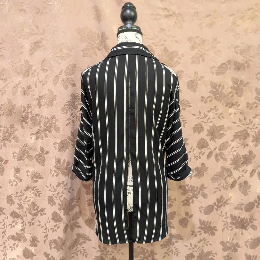 Forever 21 Contemporary Peek-A-Boo Striped Button Down Blouse, Size S, EUC! - Picture 2 of 6